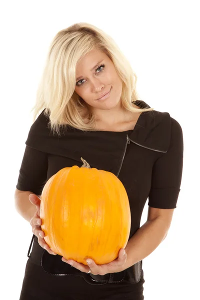 Black dress pumpkin smile — Stock Photo, Image
