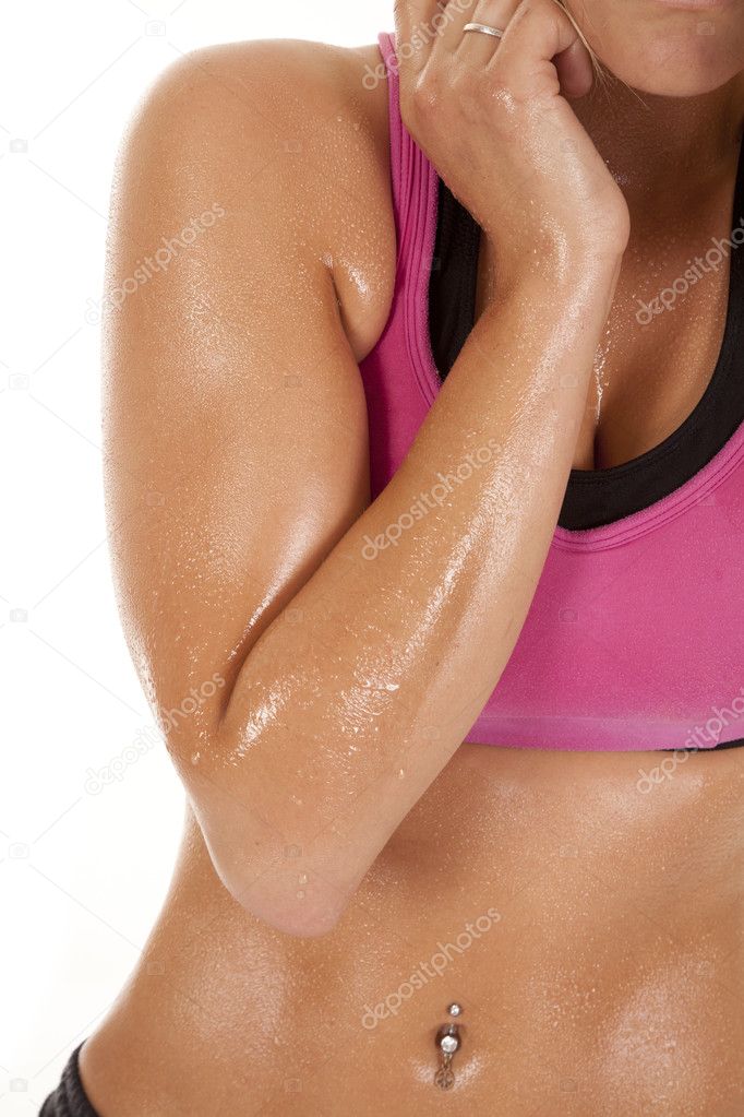 Sweaty woman arm belly