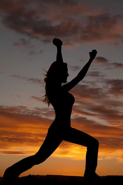 Silhouette di una donna che lavora con i pesi — Foto Stock