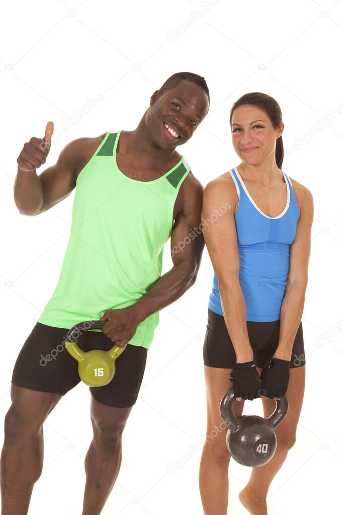 Man and woman fitness her more weight