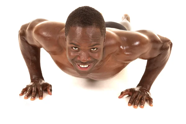 Strong man push up front smile — Stock Photo, Image