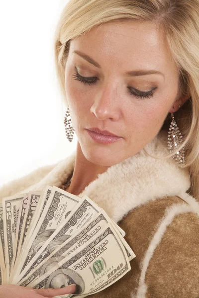 Woman fan money look at it — Stock Photo, Image