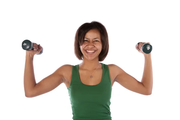 Mujer usando pesas — Foto de Stock