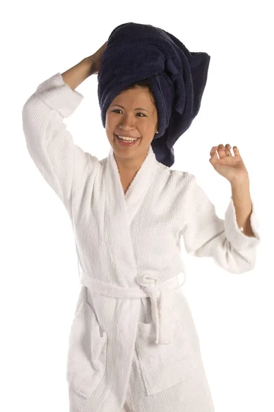 Woman in bath robe — Stock Photo, Image