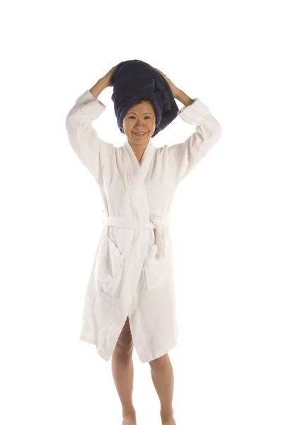 Woman in bath robe — Stock Photo, Image