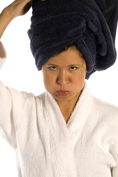 Woman in bath robe — Stock Photo, Image