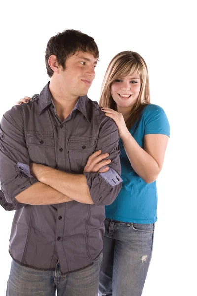 Adolescent garçon debout avec son copine — Photo