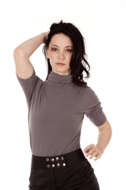 iş kadını gri ve siyah elinizi kaldırın