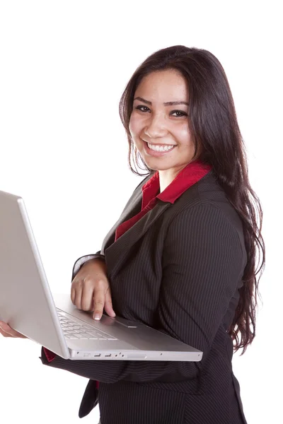 Zakelijke vrouw laptop glimlachen — Stockfoto