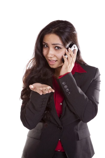 Podnikání žena na telefonu vysvětluje — Stock fotografie