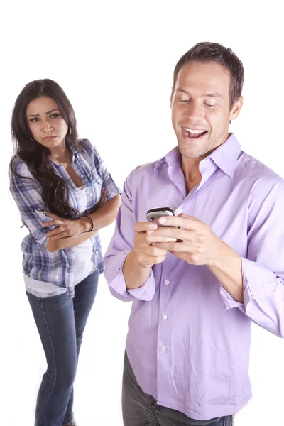 Man happy woman mad text — Stock Photo, Image