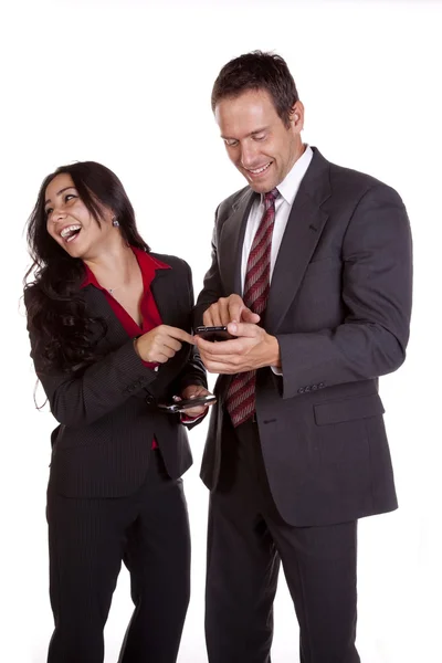 Mujer riendo de texto por el hombre —  Fotos de Stock