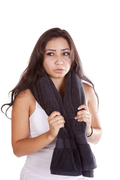 Woman with black towel — Stockfoto