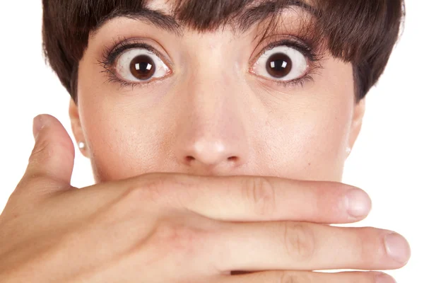 Man hand over mouth scared — Stock Photo, Image