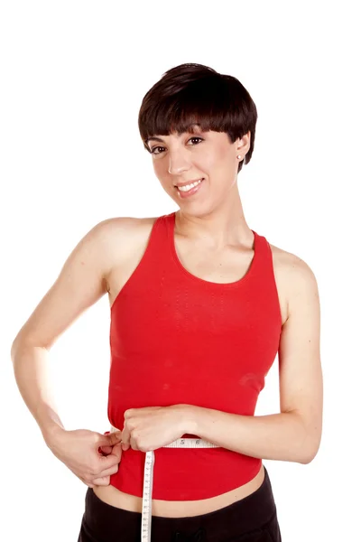 Woman measuring waist — Stock Photo, Image