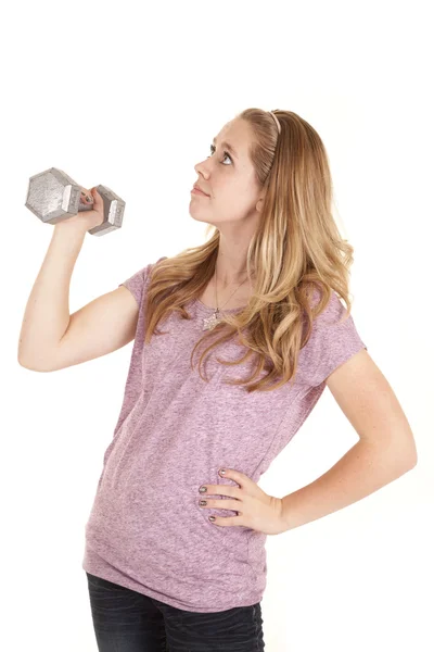 Girl weight one arm look up — Stock Photo, Image