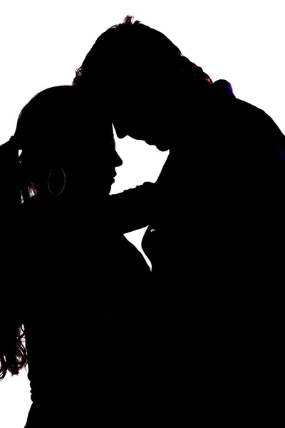 Silhouette Paar stehen Köpfe zusammen — Stockfoto