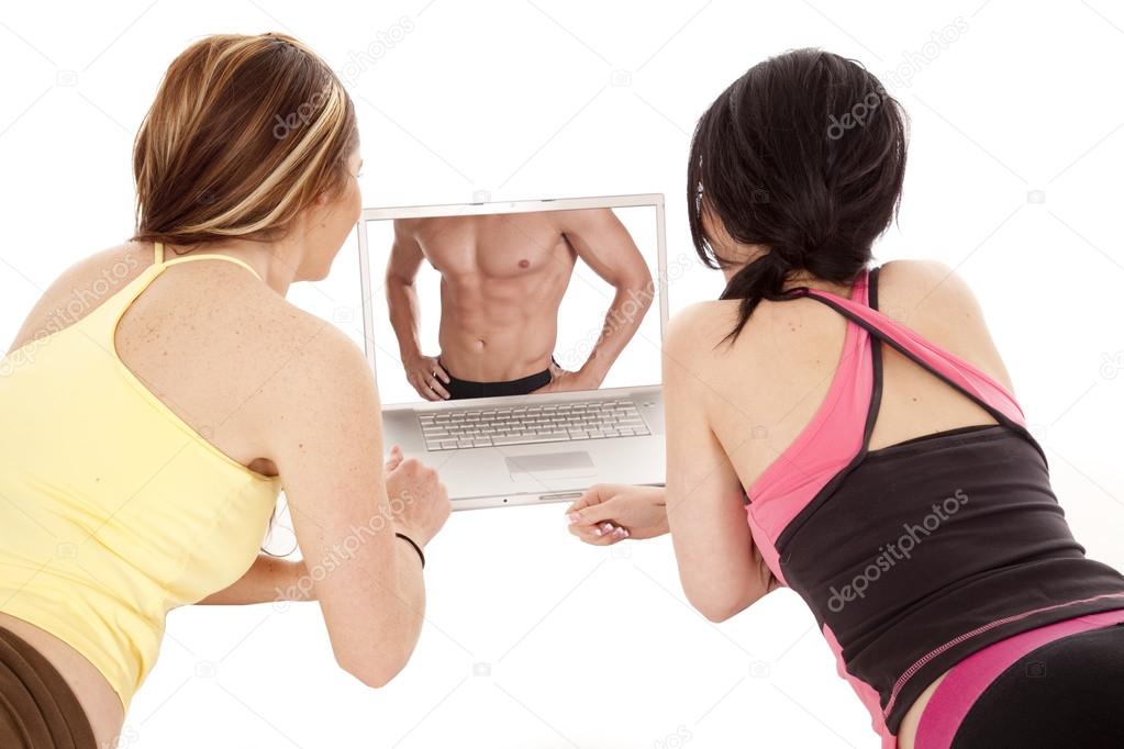 two women computer screen