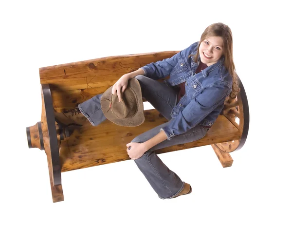 Woman on bench high view — Stock Photo, Image