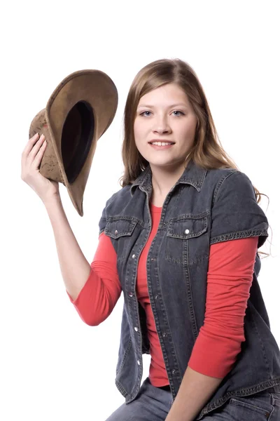 Woman posing with hat — Stock Photo, Image