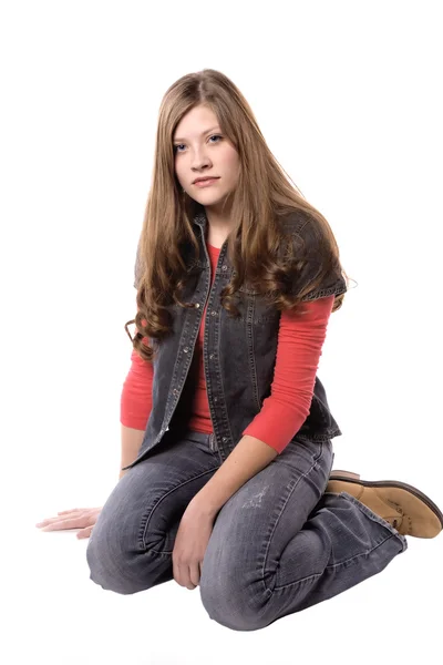 Woman sitting and serious expression — Stock Photo, Image