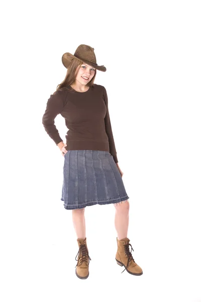 Woman standing wearing skirt — Stock Photo, Image