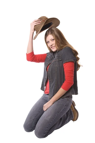 Mujer con sombrero sobre la cabeza —  Fotos de Stock