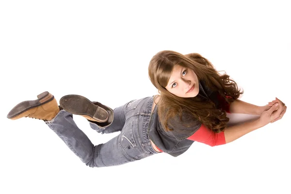 Mulher no sino olhando para cima — Fotografia de Stock