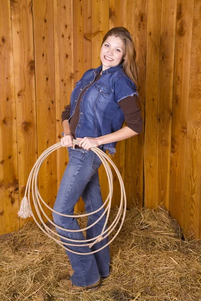 Woman with rope smiling — Stock Photo, Image