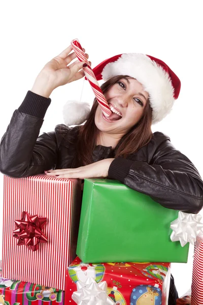 Enjoying peppermint and presents — Stock Photo, Image