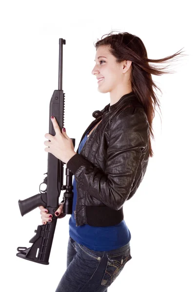 Femme tenant une arme — Photo