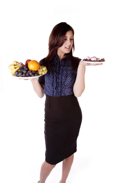 Mujer Frutas Postres Lamiendo labios — Foto de Stock