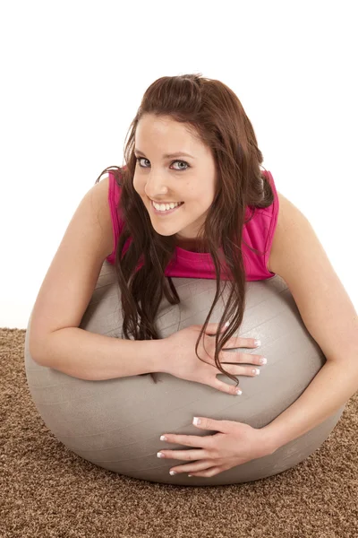 Woman fitness ball front smiling — Stock Photo, Image