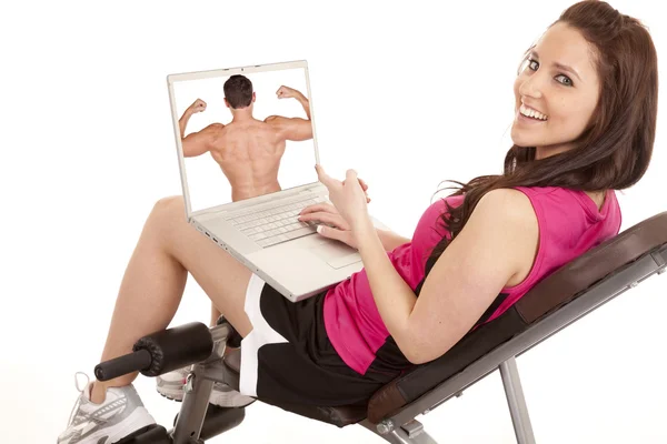 Женщина фитнес счастливый экран — стоковое фото