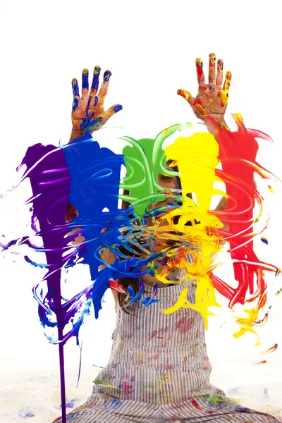 Artist painting hands up — Stock Photo, Image