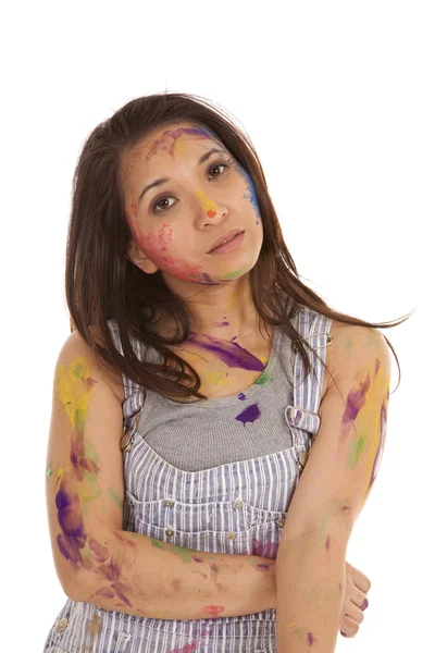 Woman serious paint all over — Stock Photo, Image