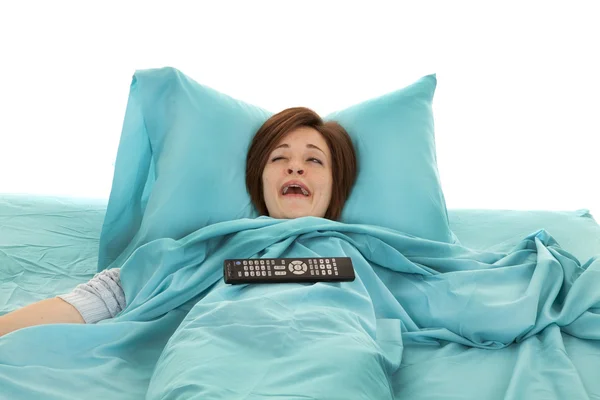 Laying in bed tv — Stock Photo, Image