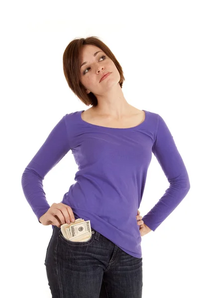 Showing off money pocket — Stock Photo, Image