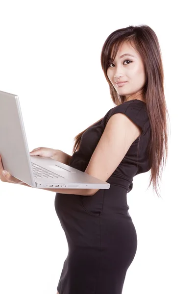 Pregnant business woman laptop happy — Stock Photo, Image