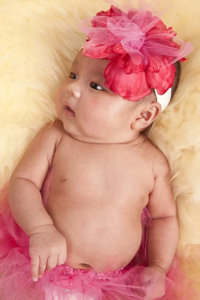 Bébé dans une dentelle rose ajustement avec fleur rose — Photo
