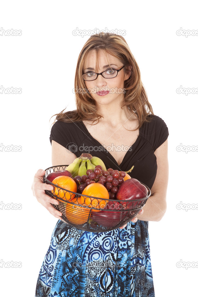 woman in glasses with fruit bowl