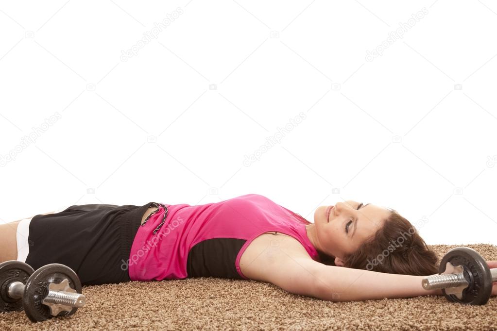 Woman exhausted weights