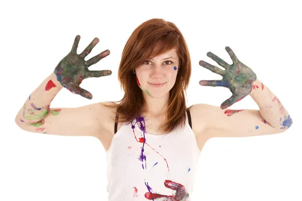 Messy hands and face — Stock Photo, Image