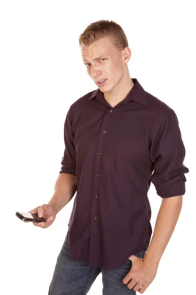 Confused texting man — Stock Photo, Image