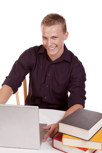 Happy to study laptop — Stock Photo, Image