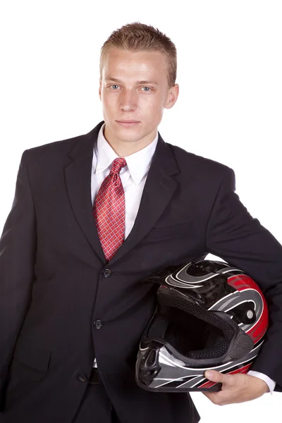 Holding helmet — Stock Photo, Image