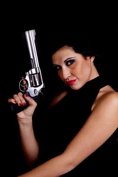 Woman dark gun — Stock Photo, Image
