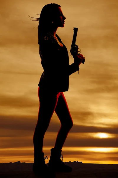 Silhouette of woman with gun side — Stock Photo, Image