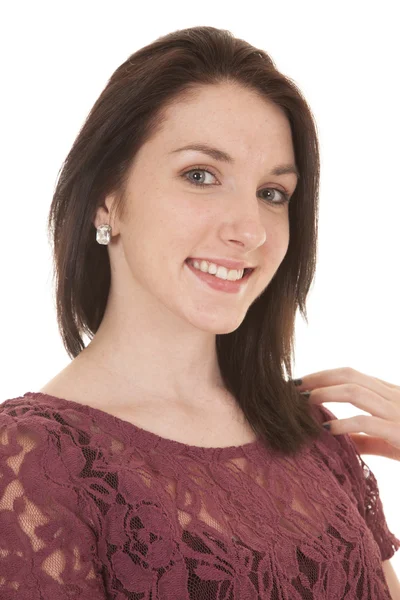 Lace top smile looking woman — Stock Photo, Image