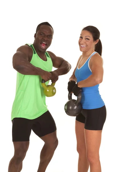 Man and woman fitness lifting — Stock Photo, Image